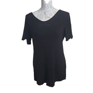 Tahari modal tunic top short sleeve black lightweight women's Large